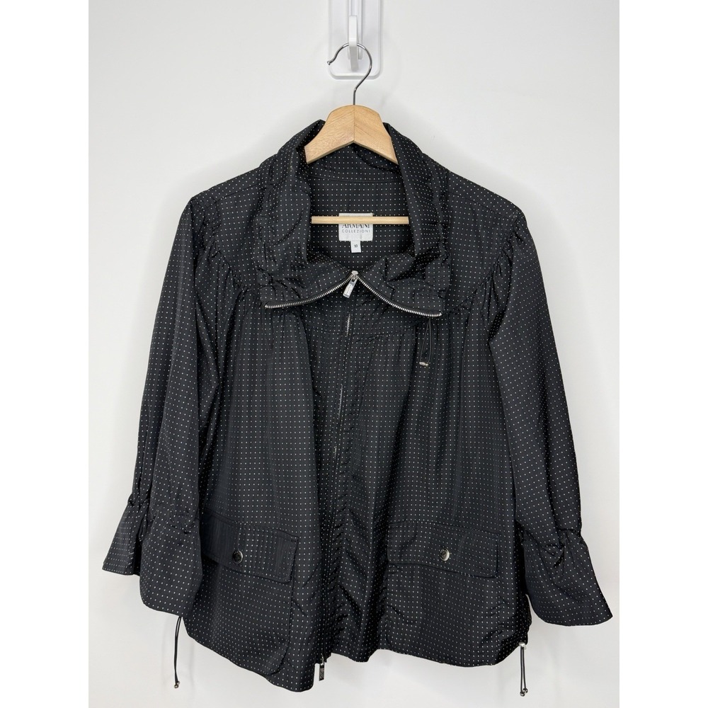 VTG Armani Collezioni Rain Jacket Womens 10 Polka Dot Lightweight Full Zip Coat